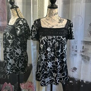 Black and White Floral Blouse